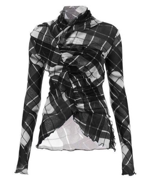 Blackpink Jennie Inspired Checkered Mesh Off-Shoulder Top&Deconstructed Skirt Set