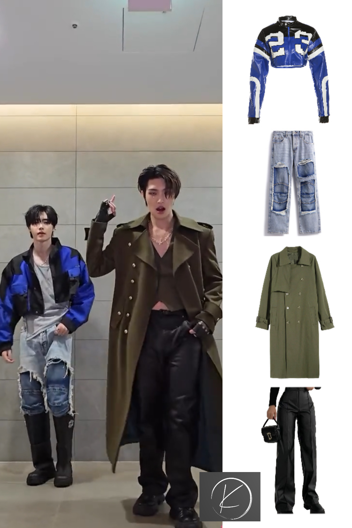 Contrast embroidery patchwork faux leather jacket-Enhypen outfit inspiration ENGENE