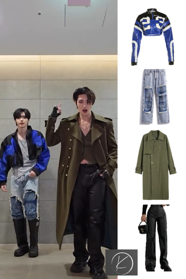 Contrast embroidery patchwork faux leather jacket-Enhypen outfit inspiration ENGENE