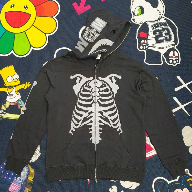 Lngshot ryul inspired shark heavy bape skeleton full zip hoodie