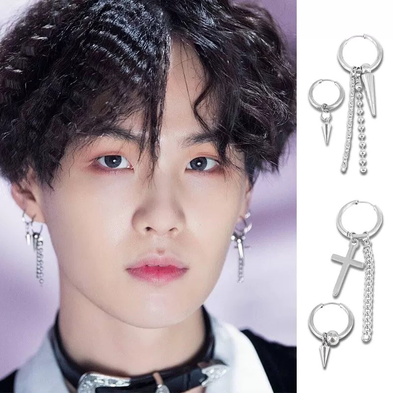 BTS SUGA Inspired Long Multi-Chain Triangle Earrings