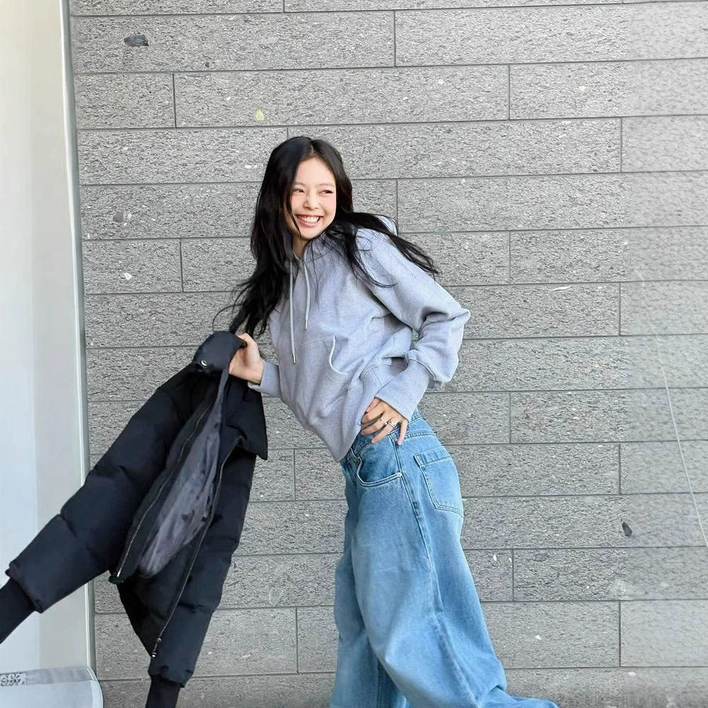 Gray Hooded Sweatshirt-Blackpink Jennie