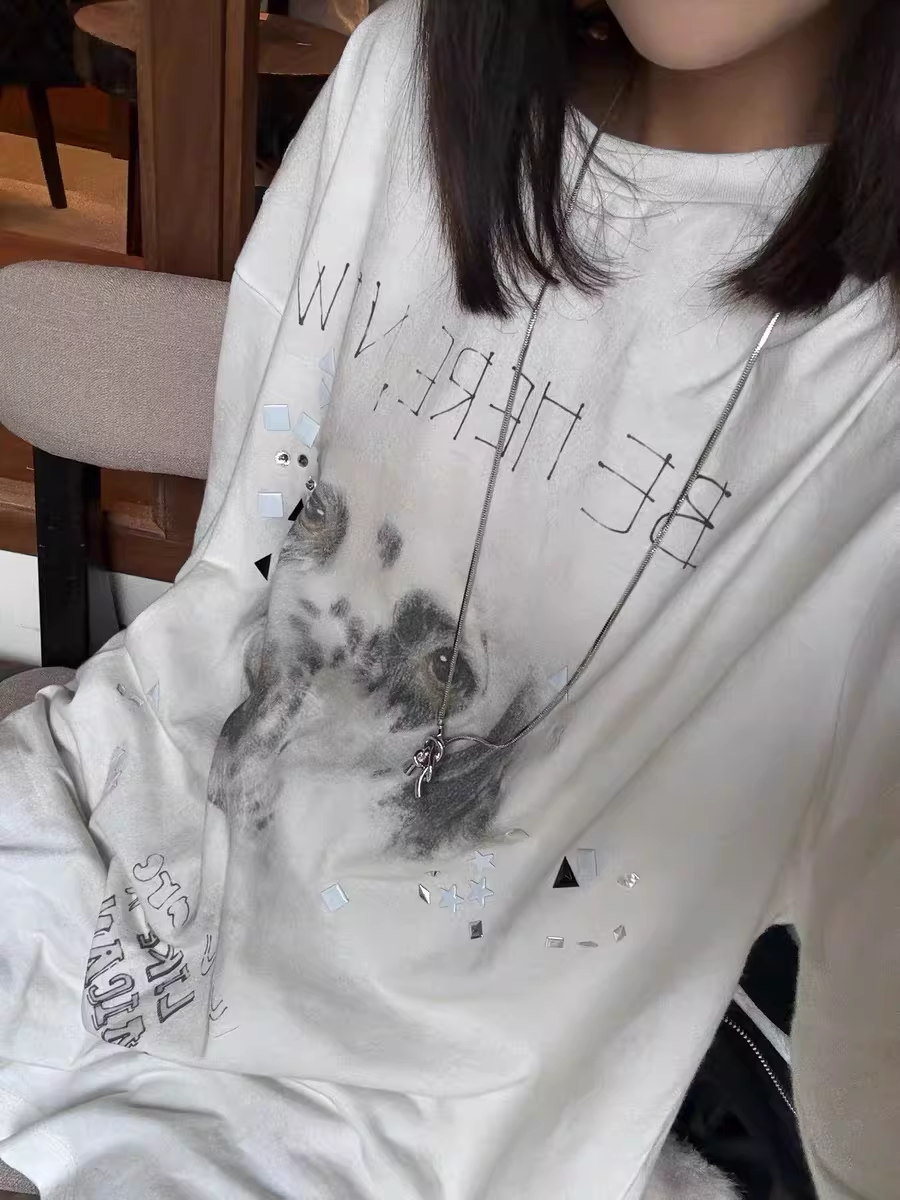 Cortis Martin Inspired Dalmatian Print Distressed Long Sleeve Tee