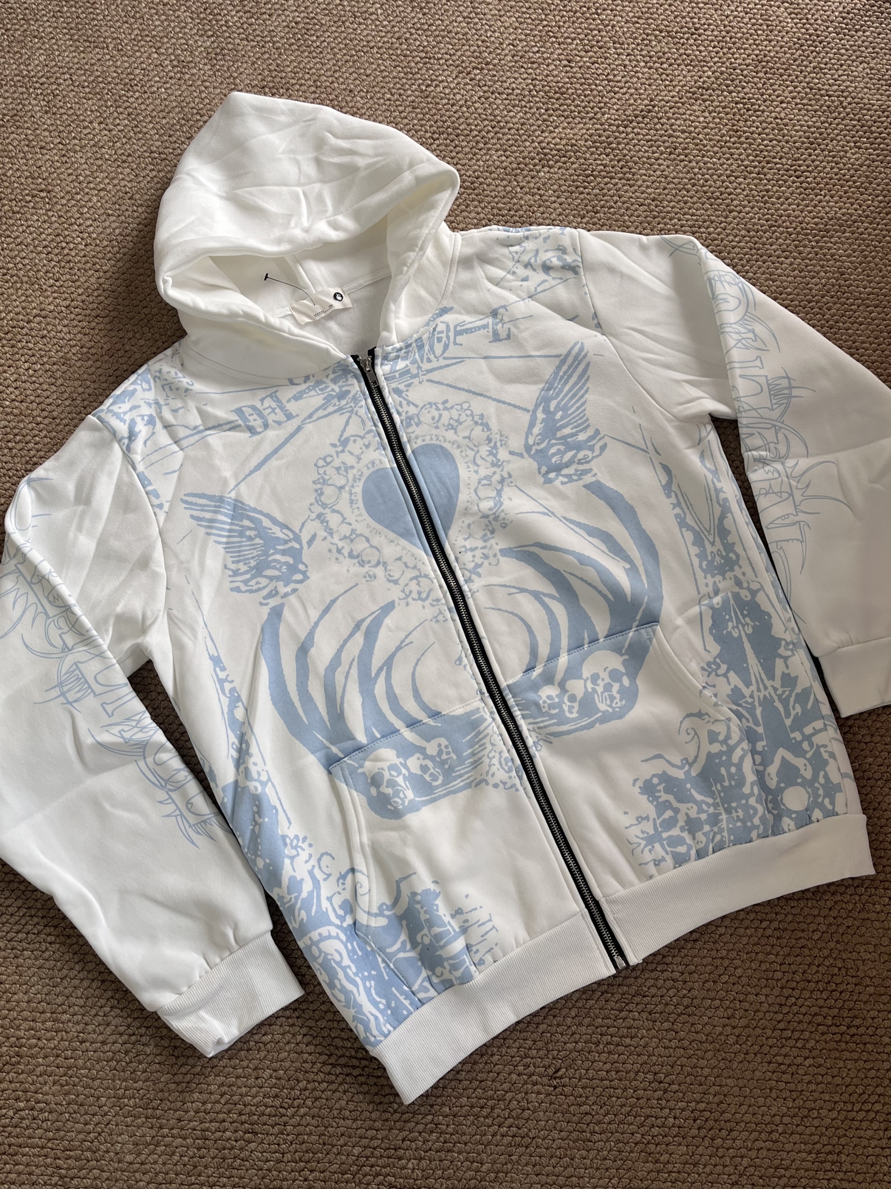 Aespa Giselle Inspired Heart Devil Graffiti Printed Zip Up Hoodie Jacket