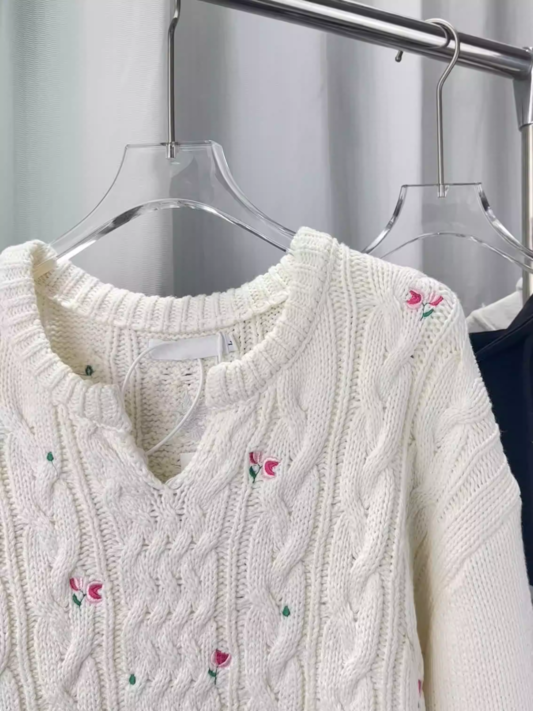 Seventeen Mingyu Inspired Floral Embroidery Cable Knit Sweater