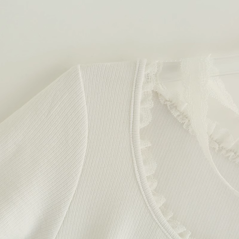 Gidle Shuhua Lace Edged Ruffled Ribbon Top