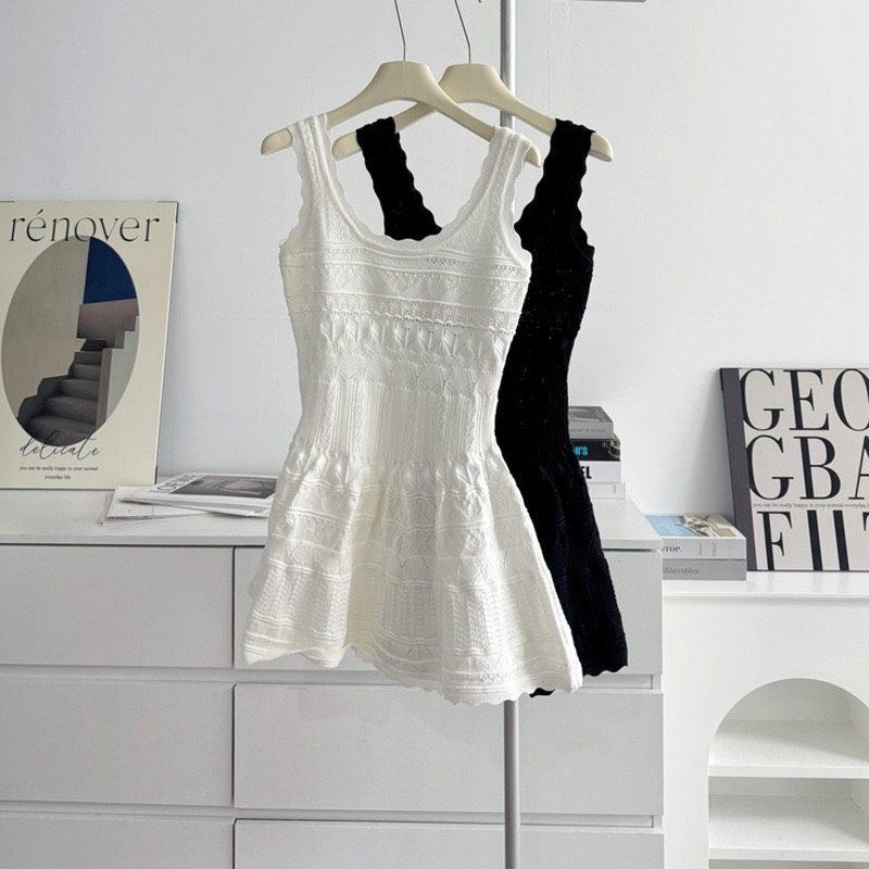 Babymonster Ahyeon inspired White Lace Knit Sleeveless Dress