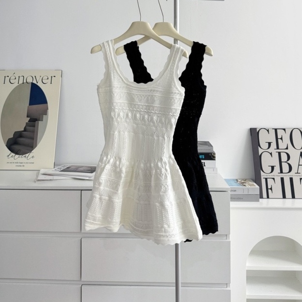 Babymonster Ahyeon inspired White Lace Knit Sleeveless Dress