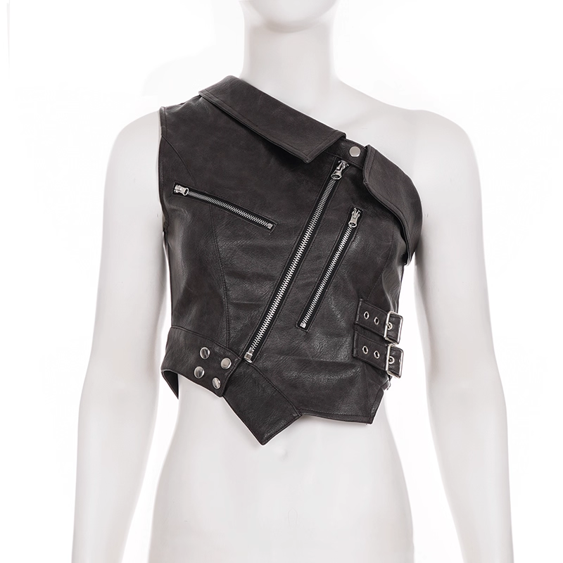 Blackpink Jennie Inspired Asymmetrical PU Leather Crop Top