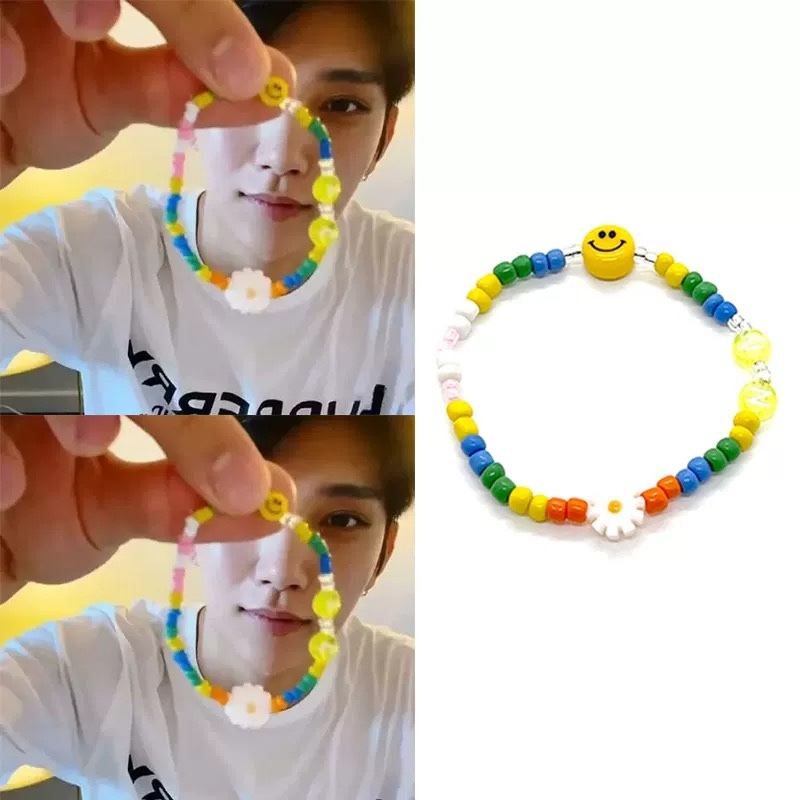 SEVENTEEN Joshua Colorful Beaded Smiley Daisy Sunflower Handmade  Bracelet