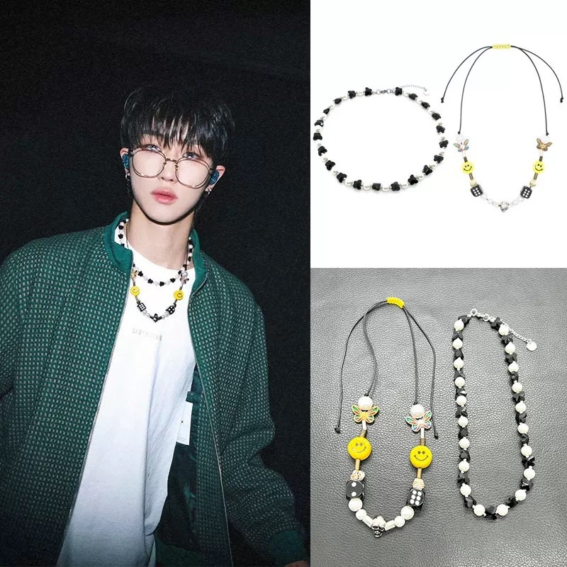 SEVENTEEN The8 (Minghao) Inspired Black Butterfly Pearl Skull Necklace