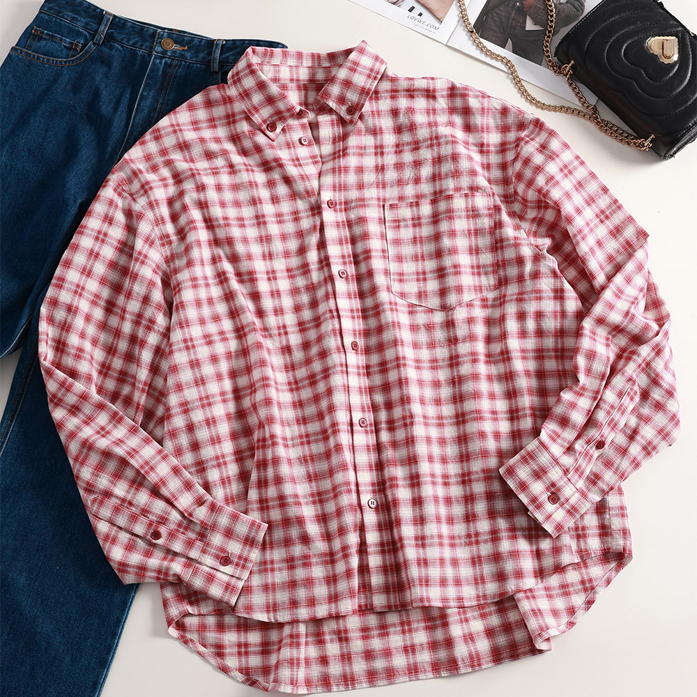 LE SSERAFIM Kazuha Inspired Red Plaid Shirt