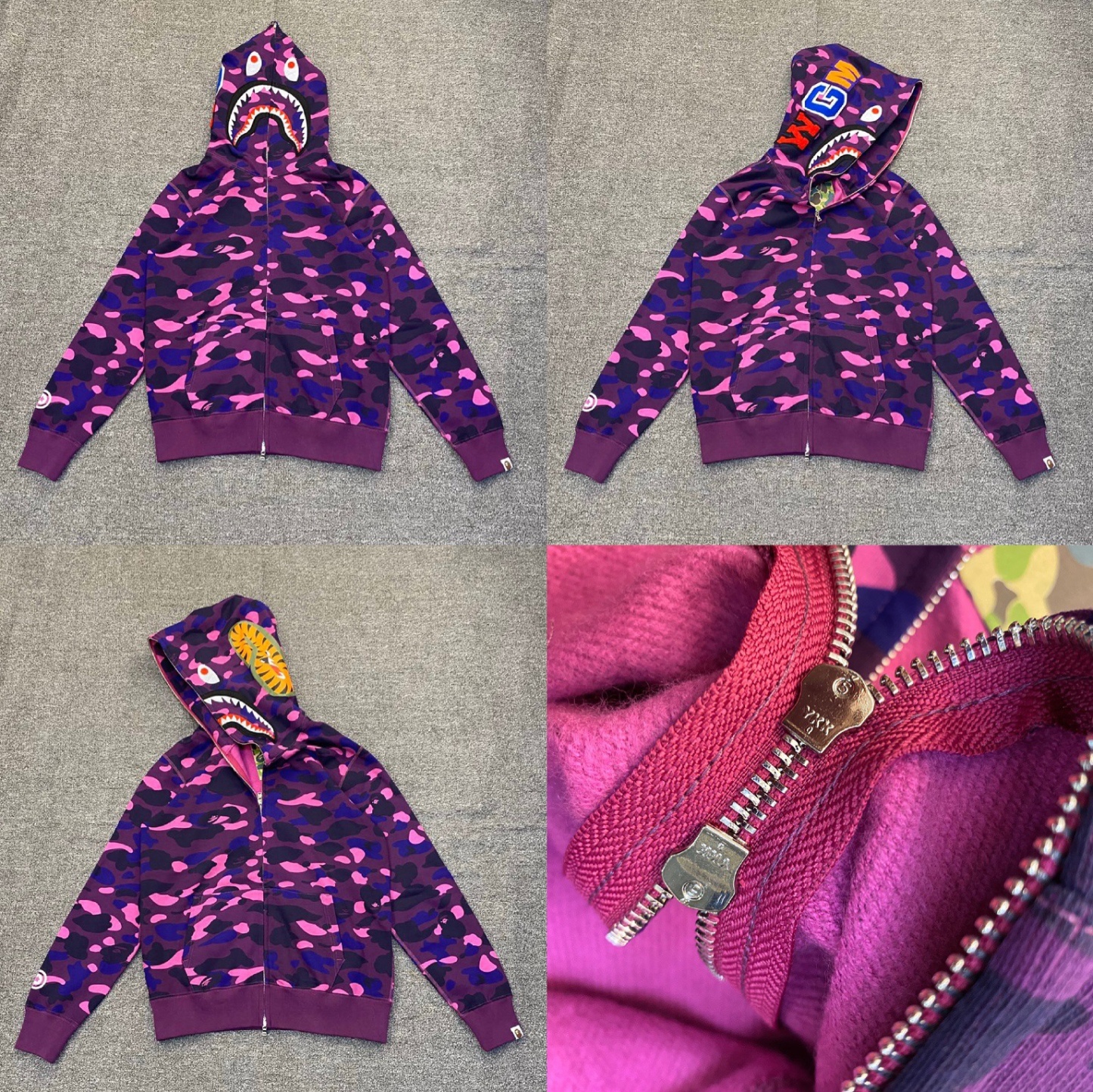 Camo Bape shark Print inspired zip up oversized hoodie jacket