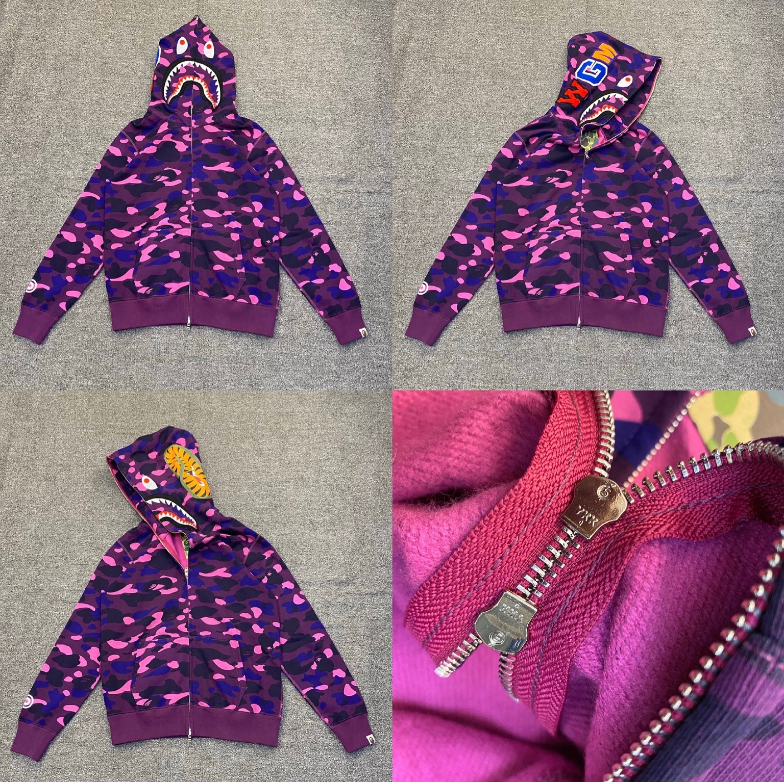 Camo Bape shark Print inspired zip up oversized hoodie jacket