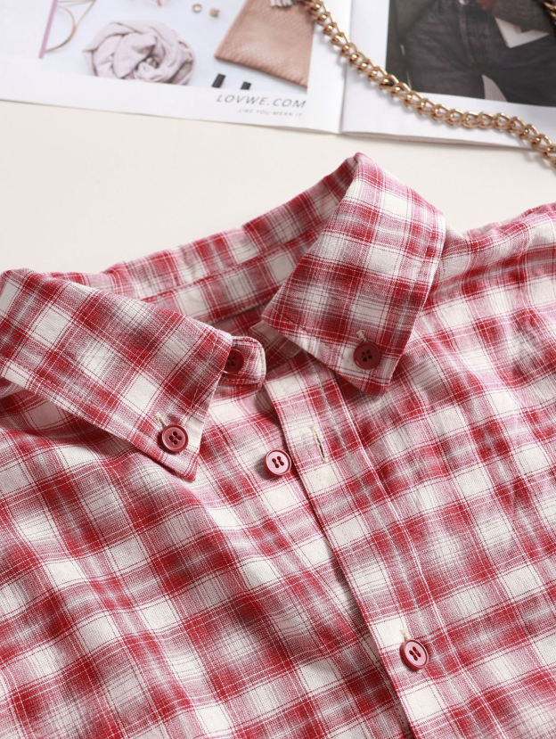 LE SSERAFIM Kazuha Inspired Red Plaid Shirt