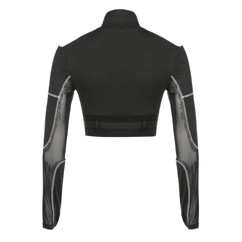 Whiplash Black Cyberpunk Mesh Crop Top shirt-Winter – Aespa outfit