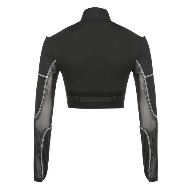 Whiplash Black Cyberpunk Mesh Crop Top shirt-Winter – Aespa outfit