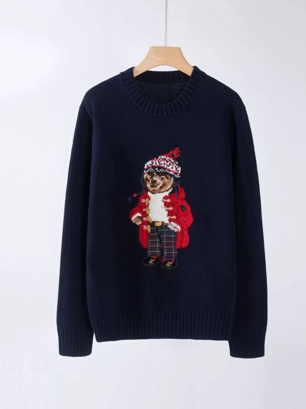 TXT YEONJUN-Christmas Red Cardigan Bear Embroidery Sweater