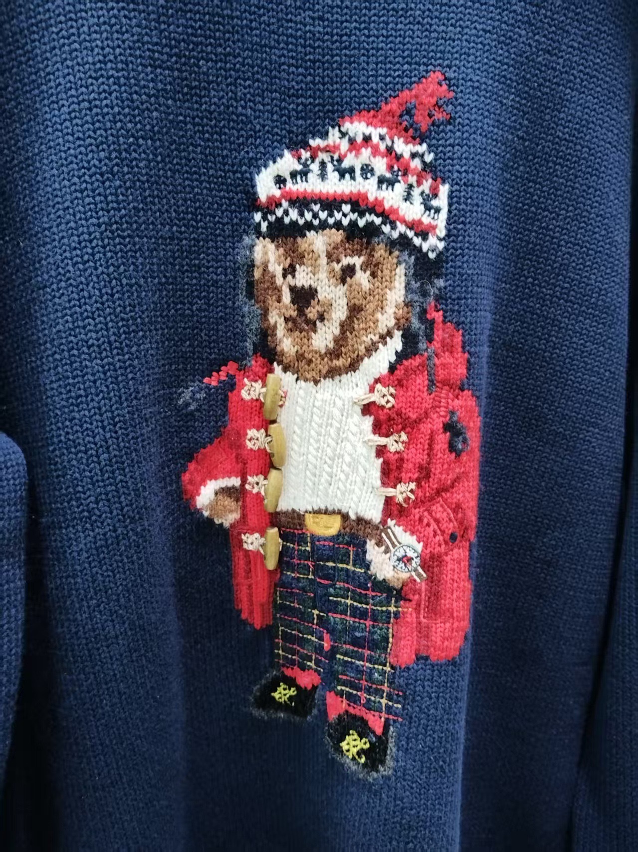 TXT YEONJUN-Christmas Red Cardigan Bear Embroidery Sweater