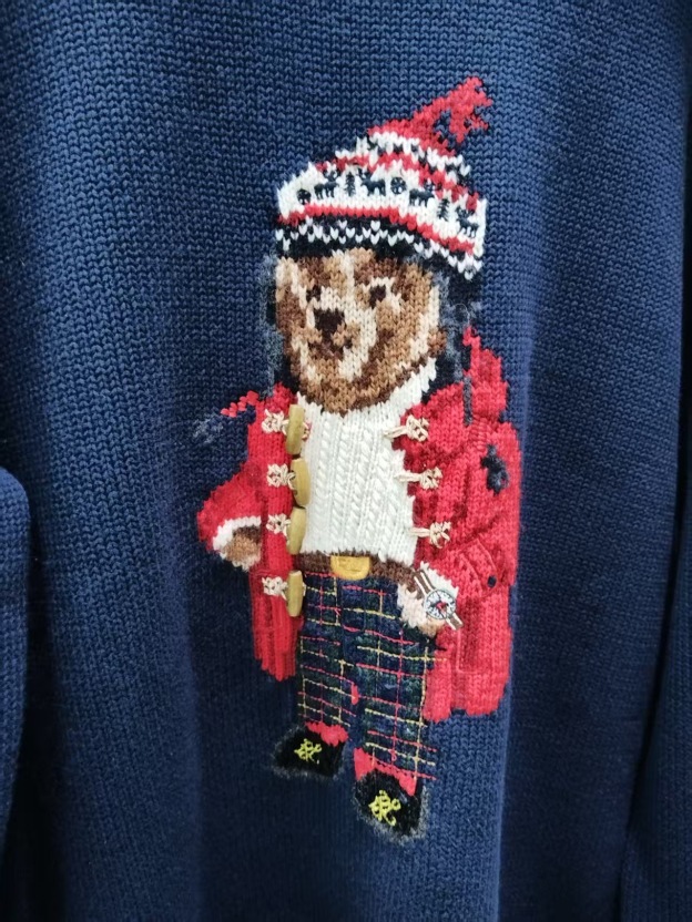 TXT YEONJUN-Christmas Red Cardigan Bear Embroidery Sweater