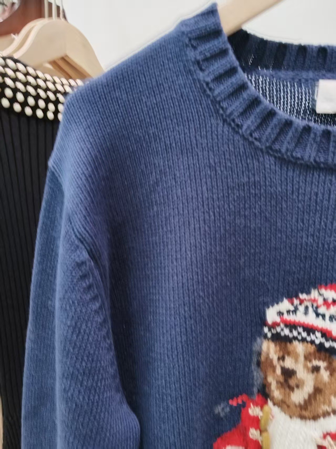 TXT YEONJUN-Christmas Red Cardigan Bear Embroidery Sweater