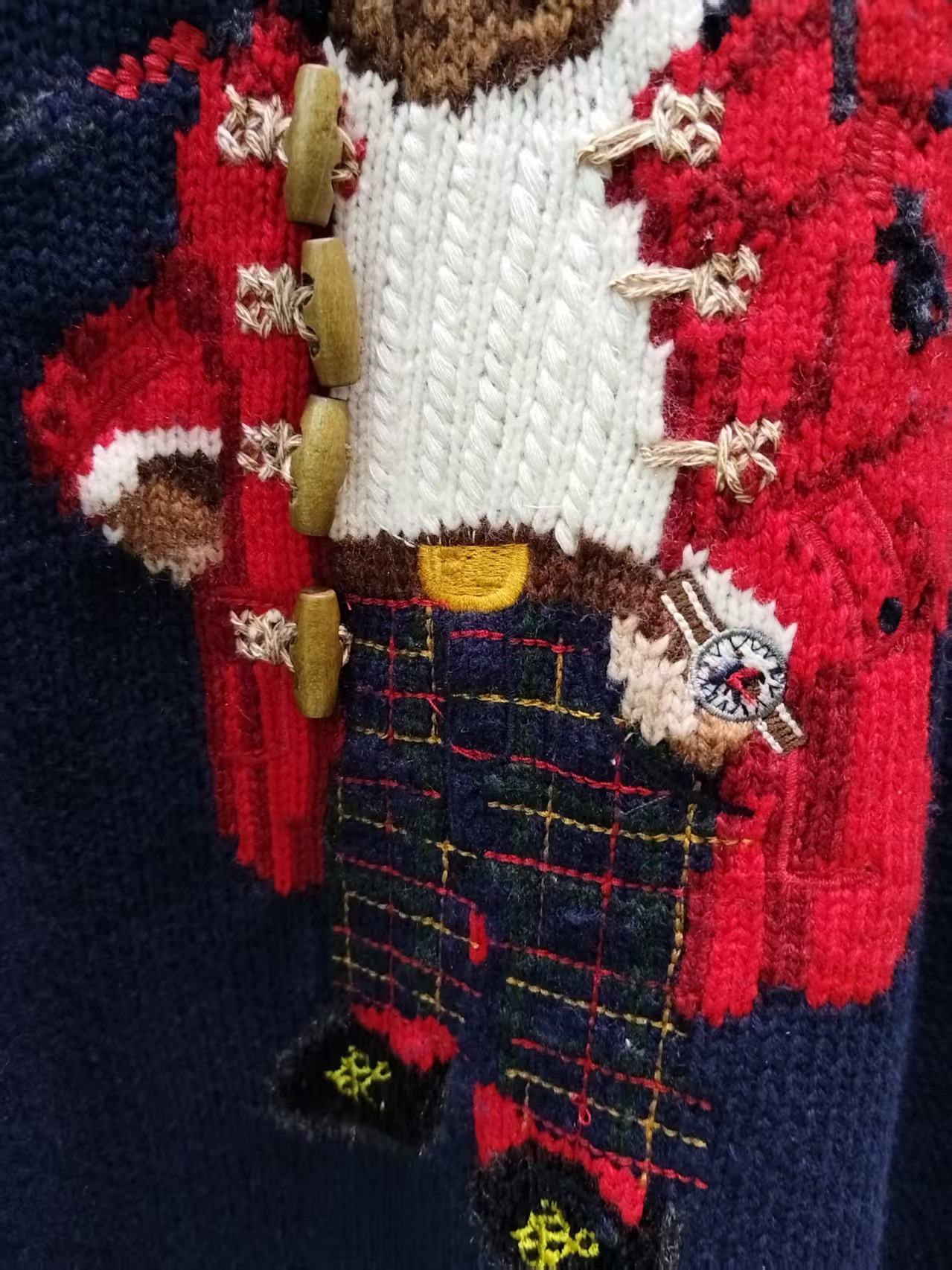 TXT YEONJUN-Christmas Red Cardigan Bear Embroidery Sweater