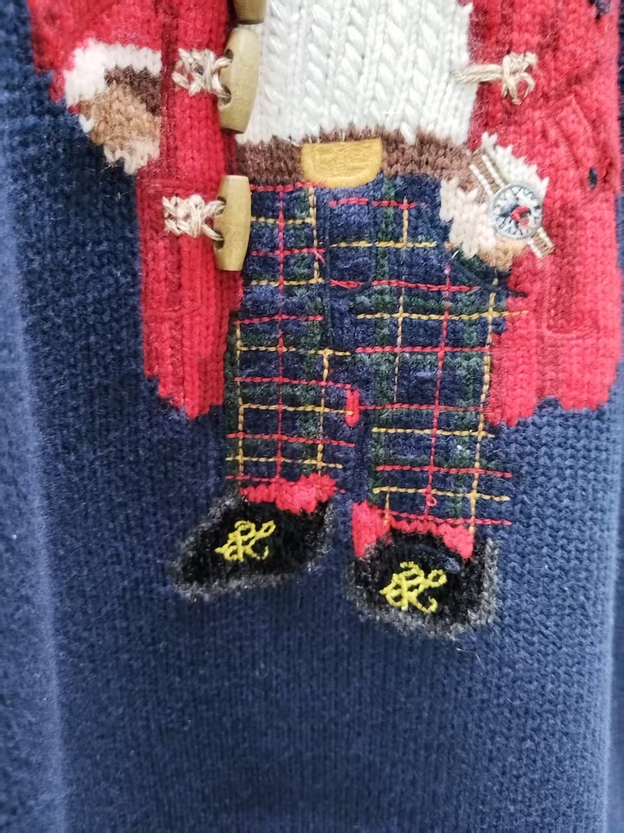 TXT YEONJUN-Christmas Red Cardigan Bear Embroidery Sweater