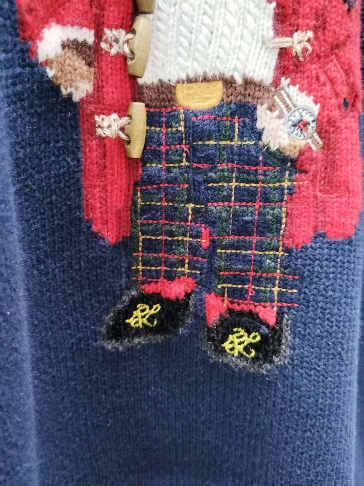 TXT YEONJUN-Christmas Red Cardigan Bear Embroidery Sweater