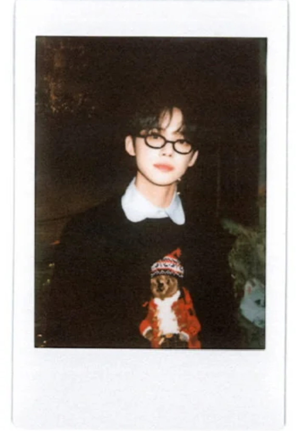 TXT YEONJUN-Christmas Red Cardigan Bear Embroidery Sweater