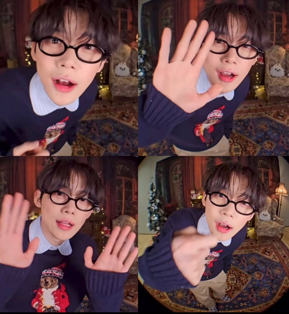 TXT YEONJUN-Christmas Red Cardigan Bear Embroidery Sweater