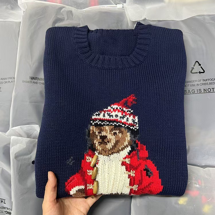 TXT YEONJUN-Christmas Red Cardigan Bear Embroidery Sweater