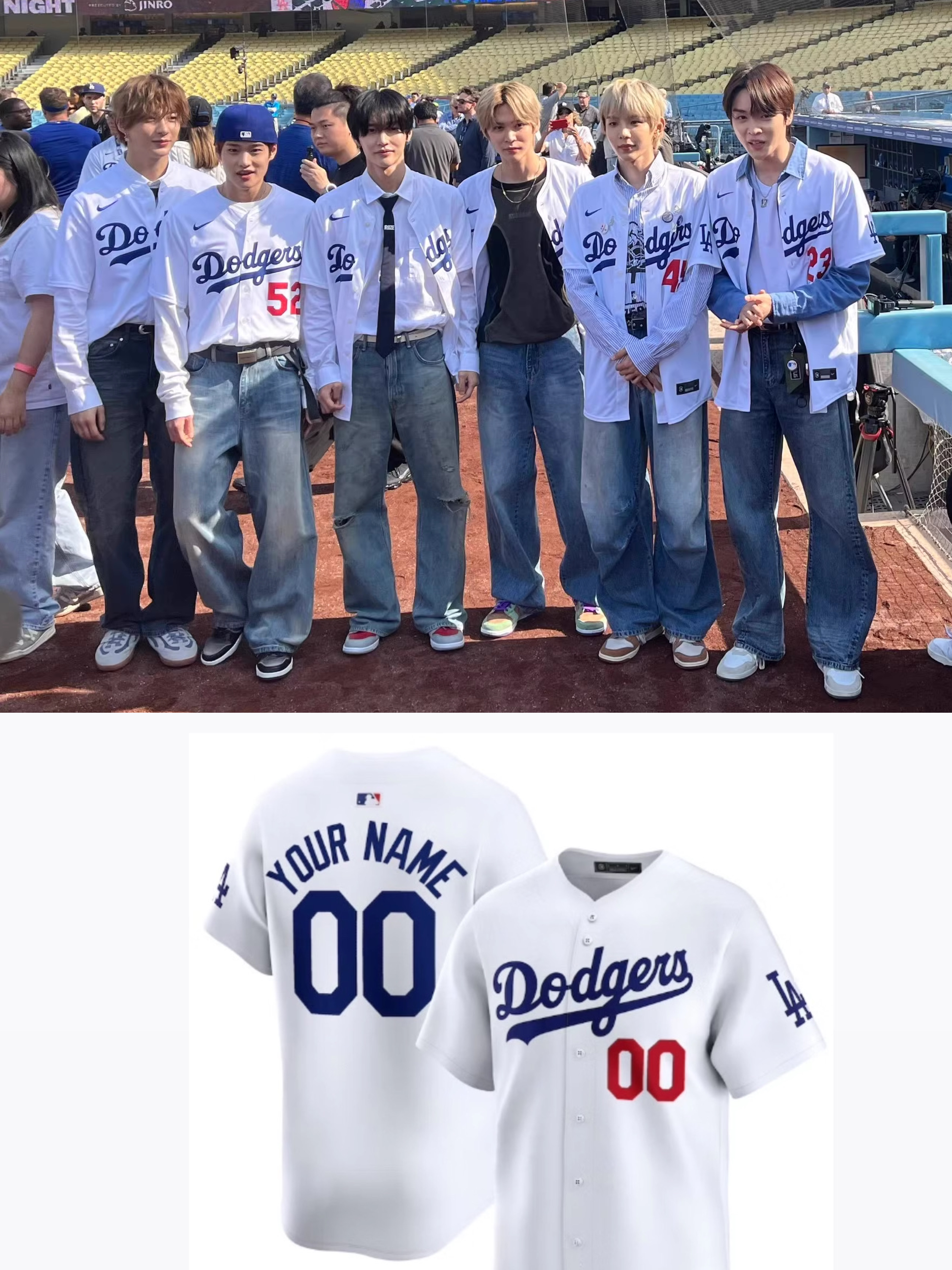 RIIZE Baseball Customized Dodgers Jersey Shirt- - Korean Idol Performance Outfit