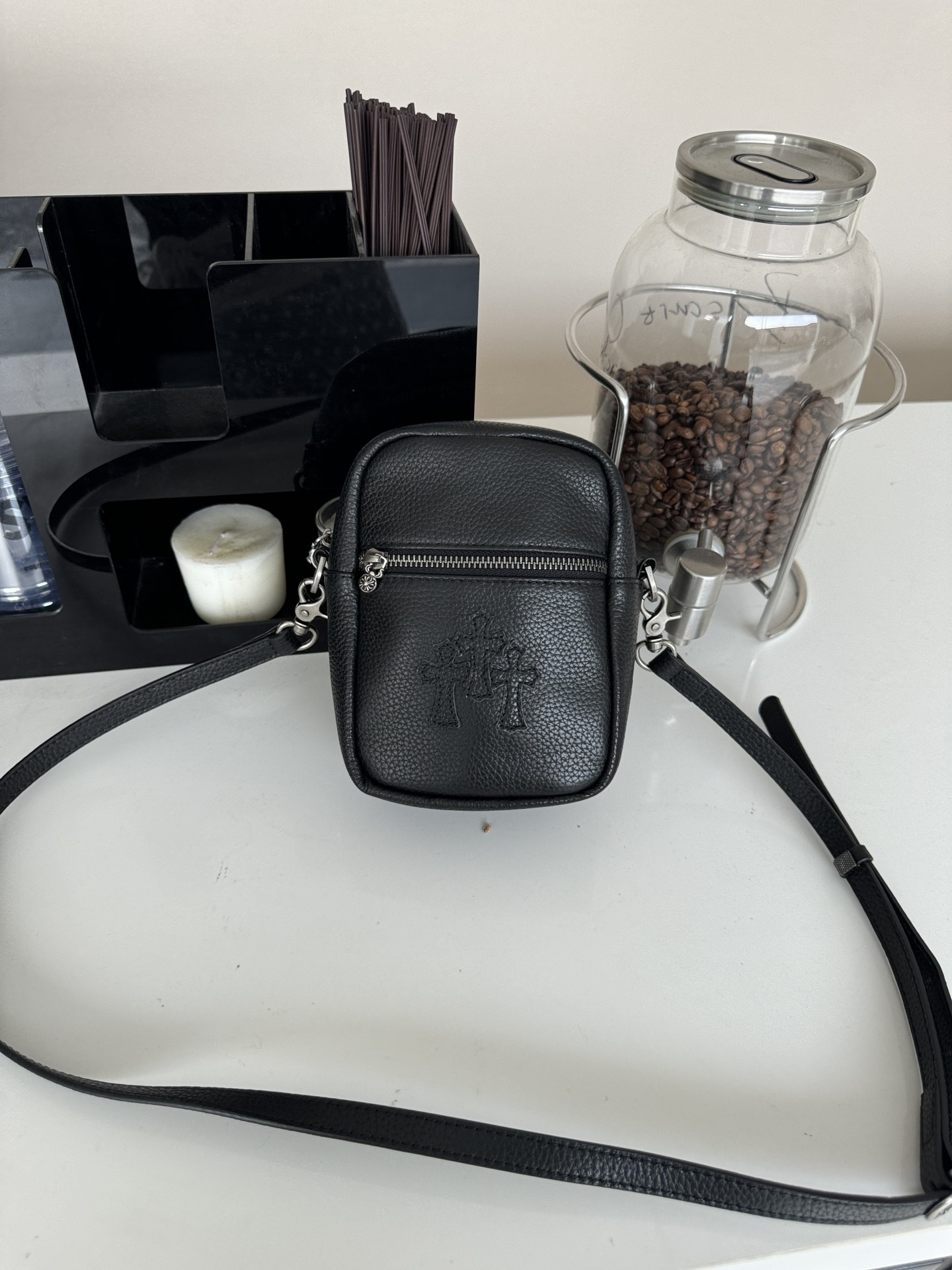 Enhypen NIKI inspired Black Chrome Heart leather shoulder bag