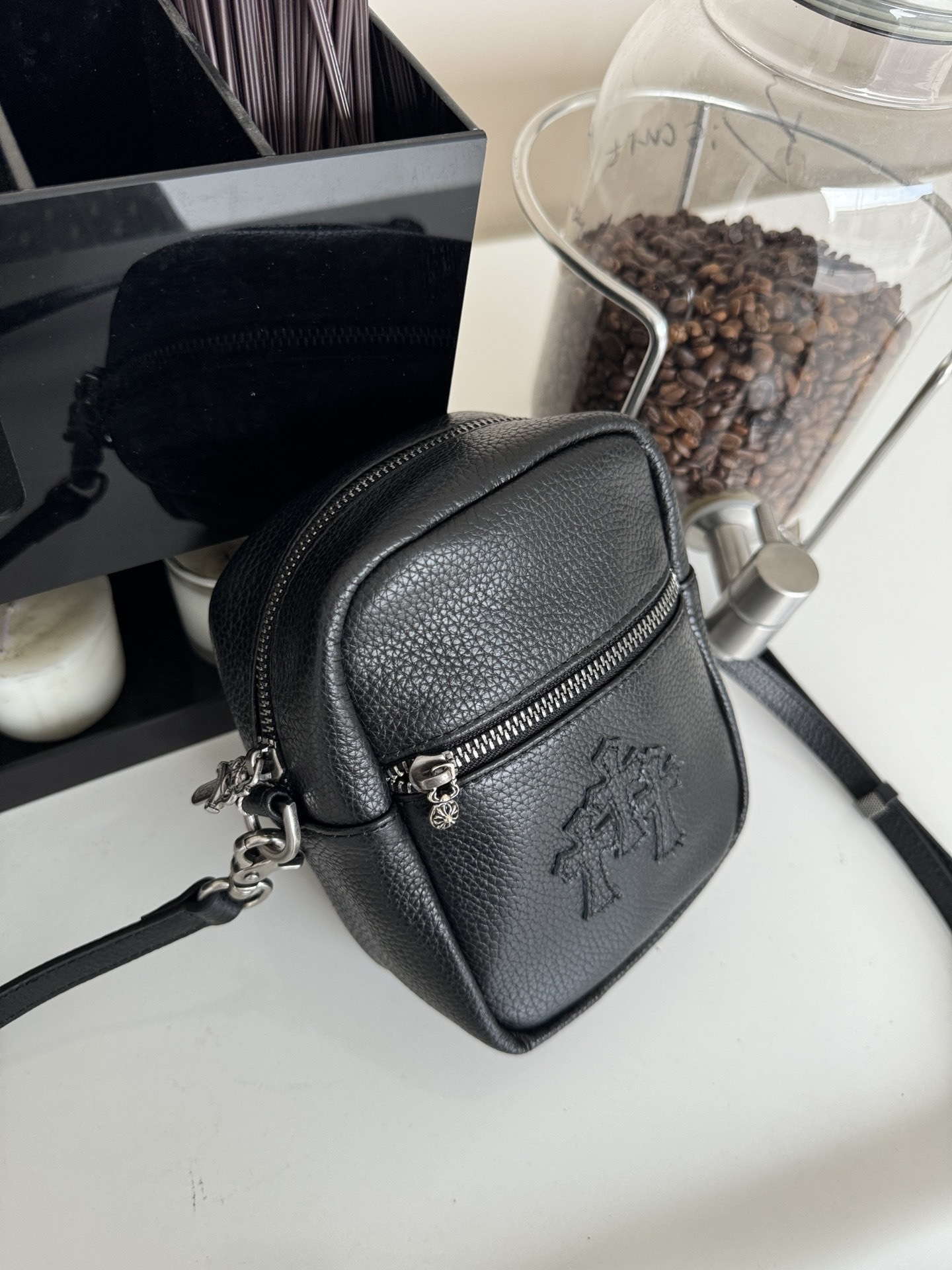 Enhypen NIKI inspired Black Chrome Heart leather shoulder bag