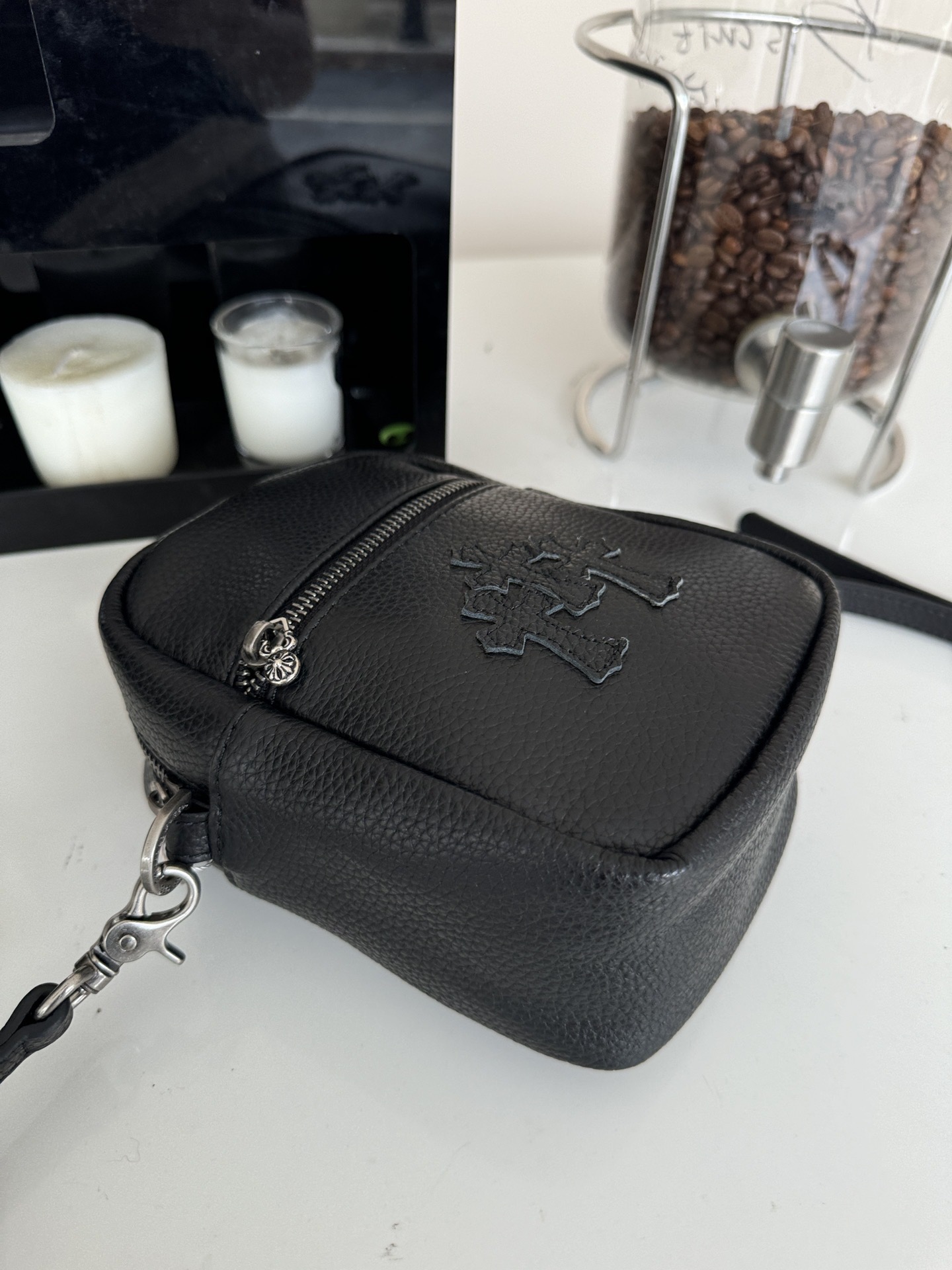 Enhypen NIKI inspired Black Chrome Heart leather shoulder bag