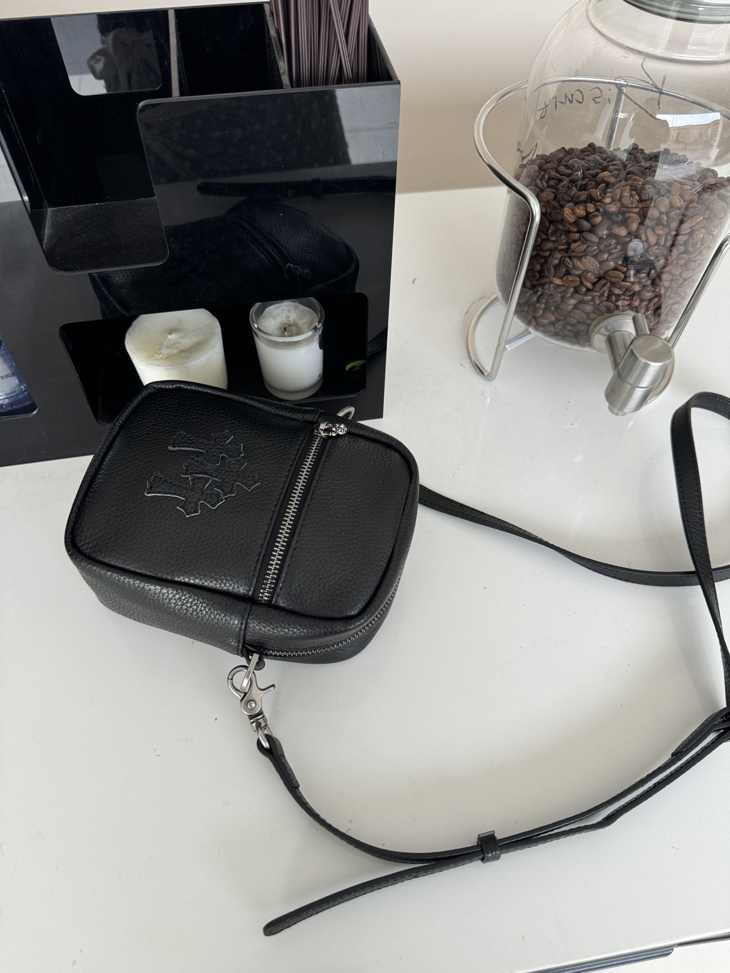 Enhypen NIKI inspired Black Chrome Heart leather shoulder bag