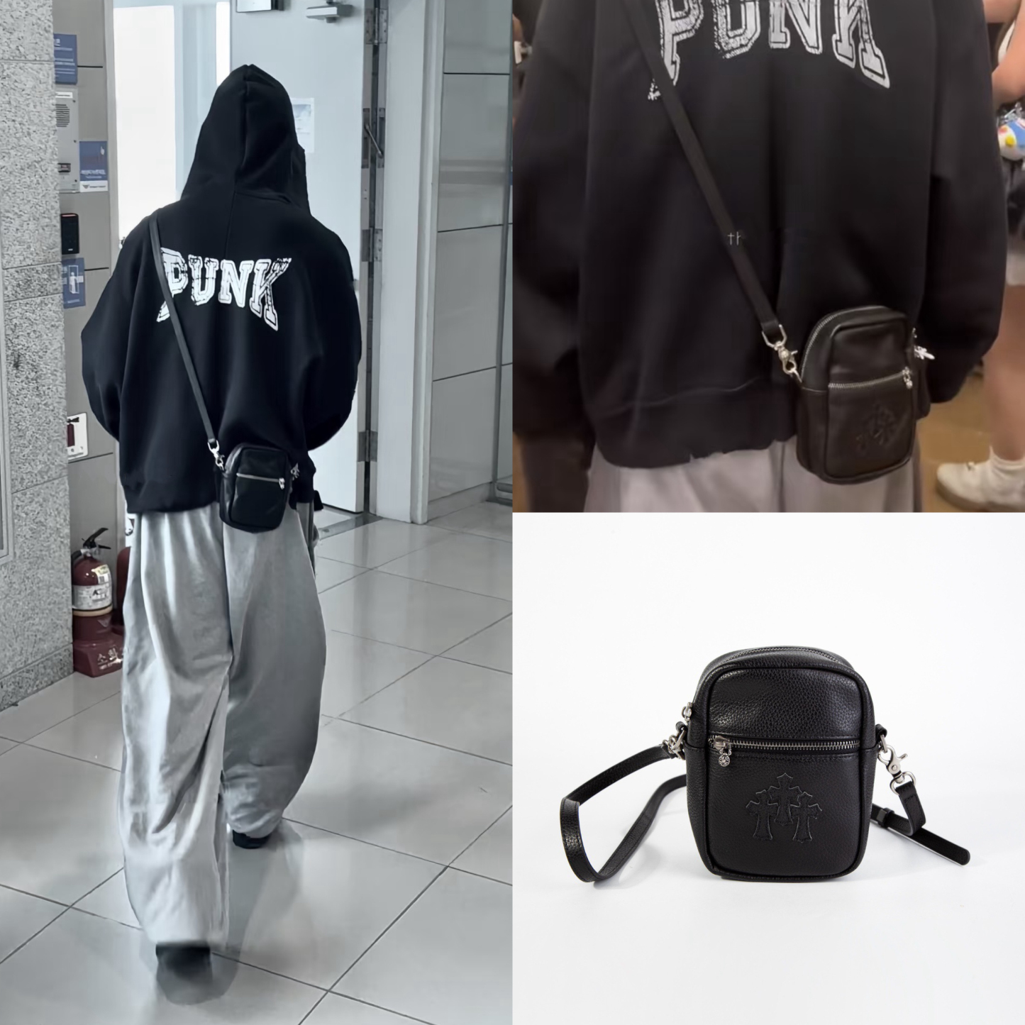 Enhypen NIKI inspired Black Chrome Heart leather shoulder bag