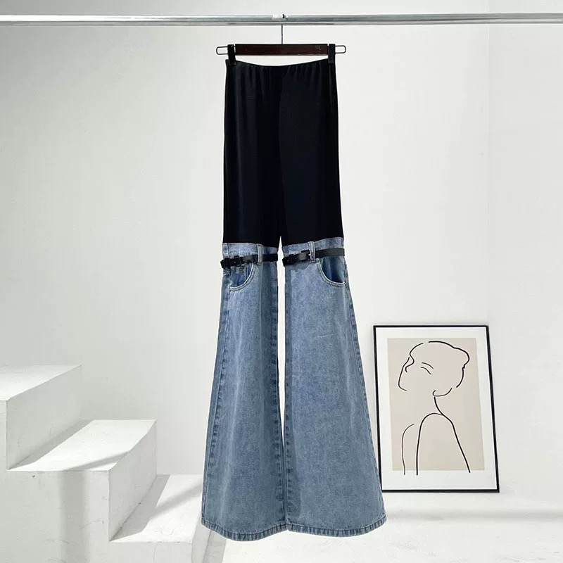 Han SoHee-Two Piece Belt Patchwork Jeans-한소희