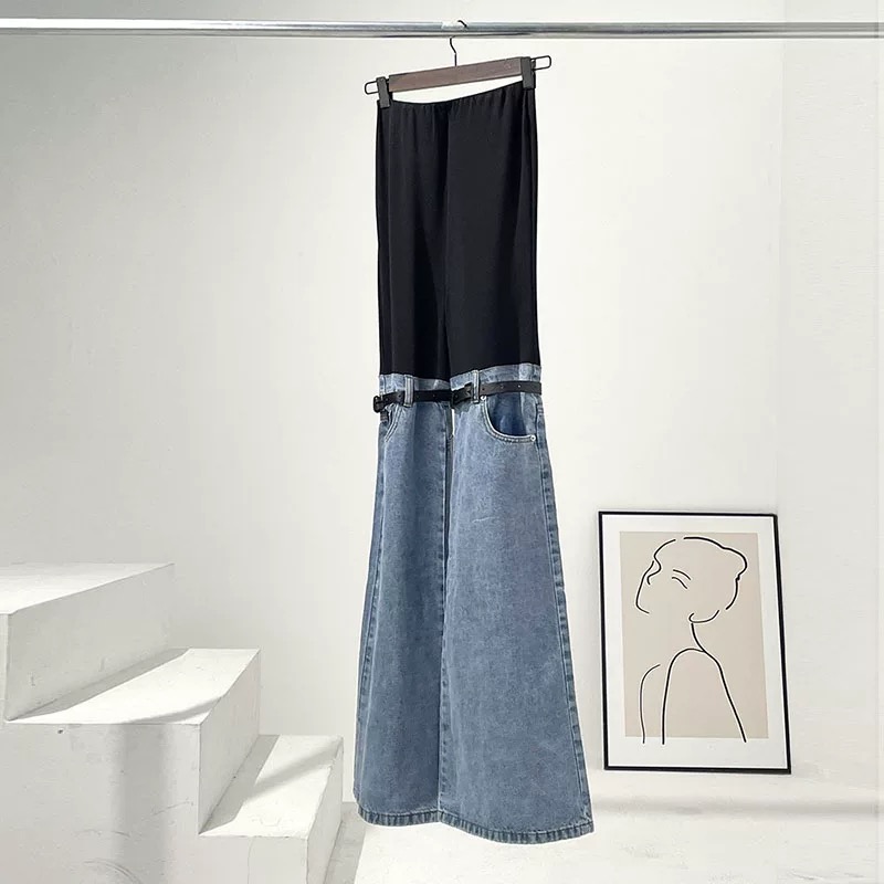 Han SoHee-Two Piece Belt Patchwork Jeans-한소희