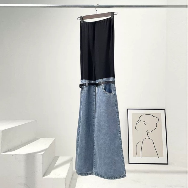 Han SoHee-Two Piece Belt Patchwork Jeans-한소희