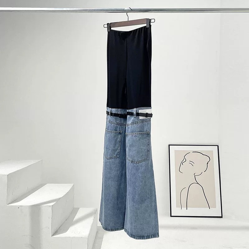 Han SoHee-Two Piece Belt Patchwork Jeans-한소희