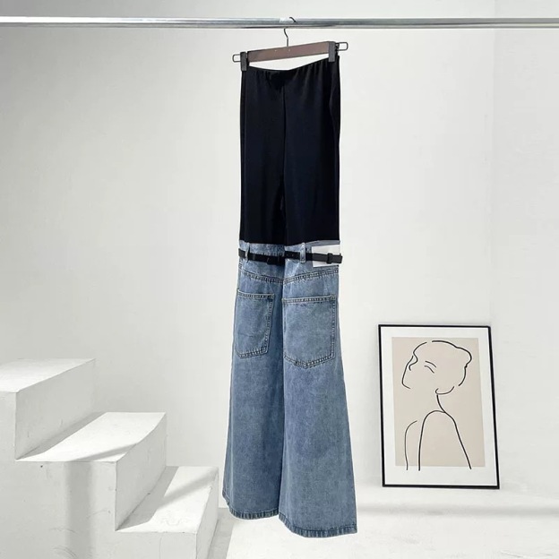 Han SoHee-Two Piece Belt Patchwork Jeans-한소희