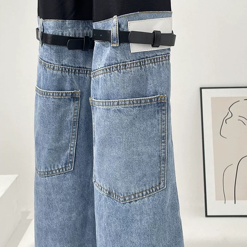 Han SoHee-Two Piece Belt Patchwork Jeans-한소희