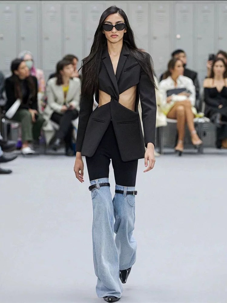 Han SoHee-Two Piece Belt Patchwork Jeans-한소희