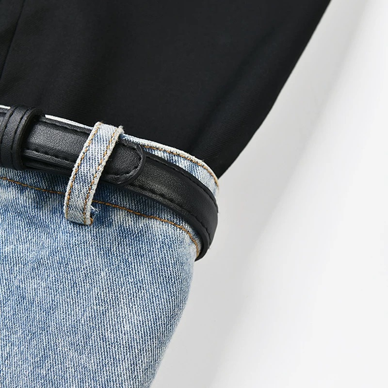 Han SoHee-Two Piece Belt Patchwork Jeans-한소희