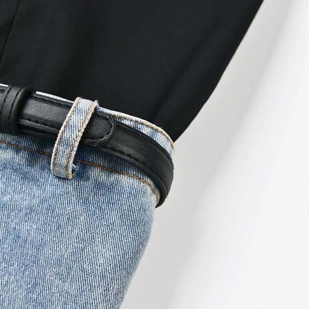 Han SoHee-Two Piece Belt Patchwork Jeans-한소희