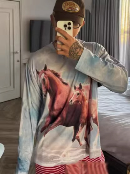 Aespa Karina & IVE  inspired horse print long sleeve tshirt