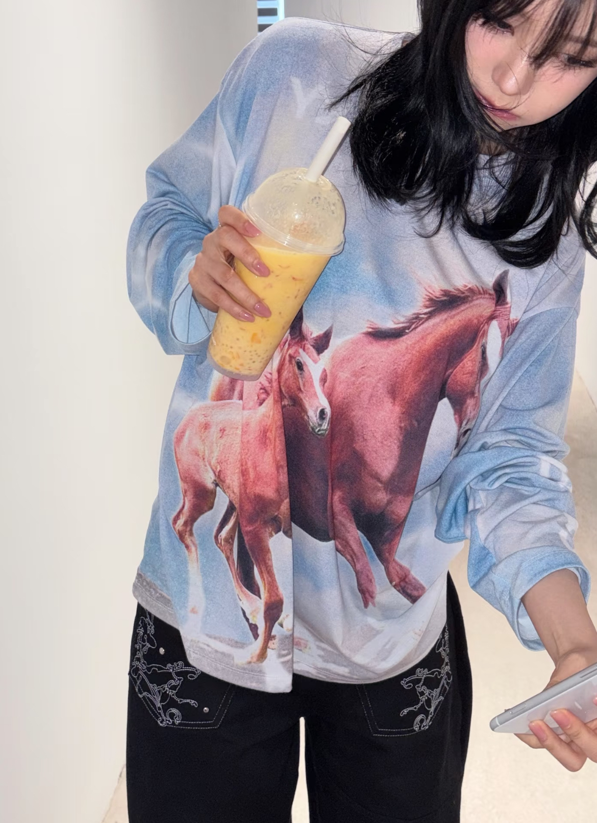 Aespa Karina & IVE  inspired horse print long sleeve tshirt