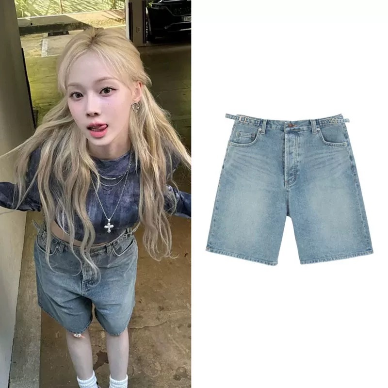 Aespa Winter -Vintage Washed Denim Shorts Pants