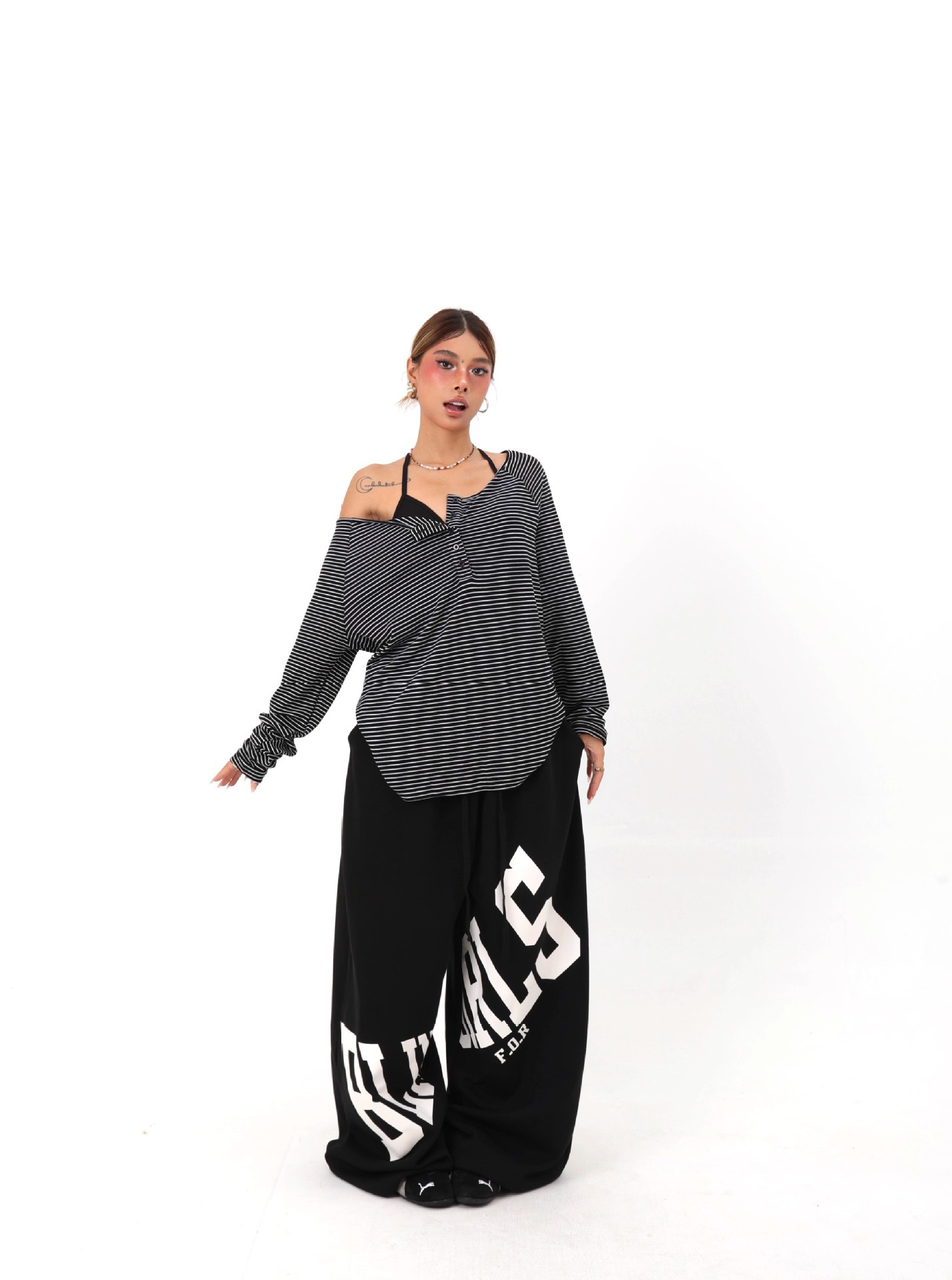Enhypen NIKI inspired letter print sweatpants casual streetwear pants